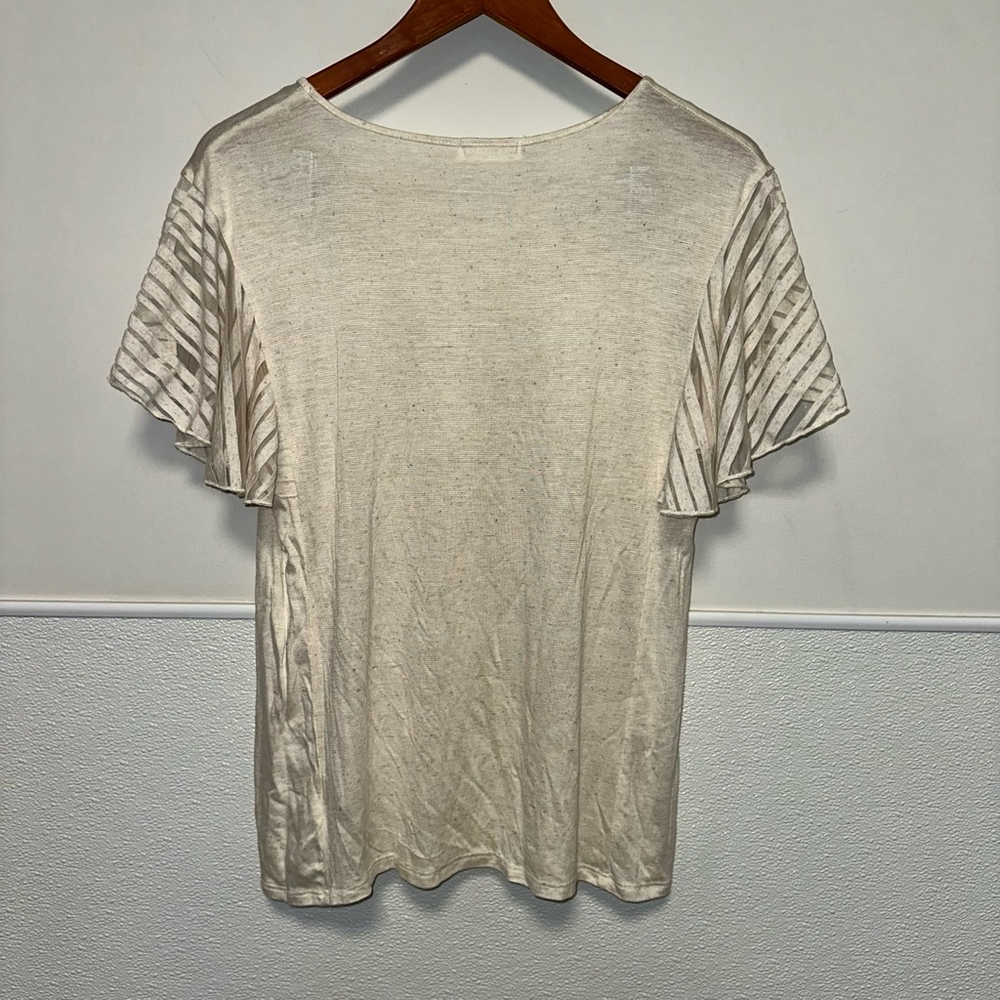 Women's White Lili Top Size Medium Cream Short Sleeve Ruffle - Picture 2 of 8